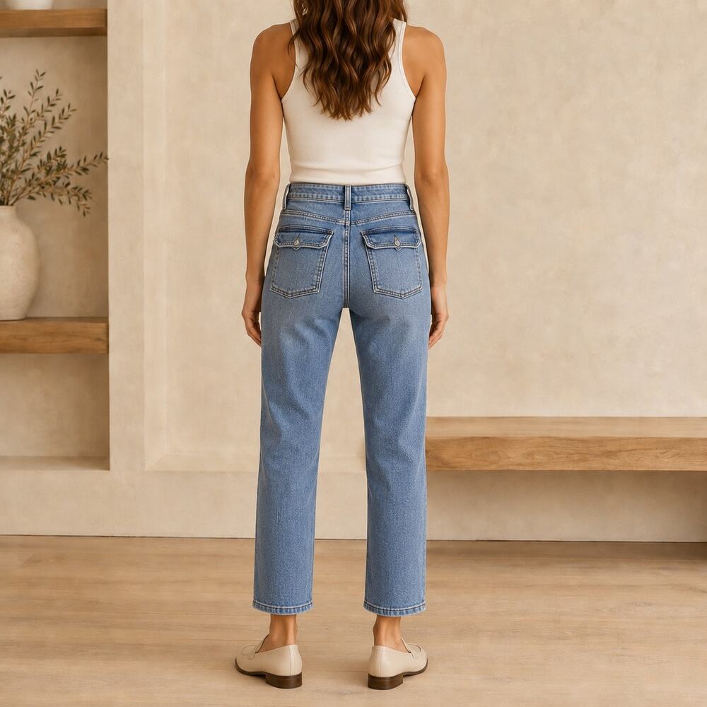 Utility Workwear KUT from the Kloth Reese Cargo Straight Ankle Medium Wash Jeans - Picture 2 of 15